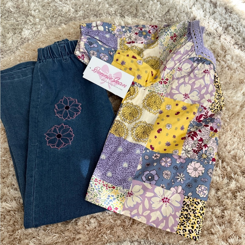 Bonnie Jean Patchwork Blouse and Embroidered Jeans